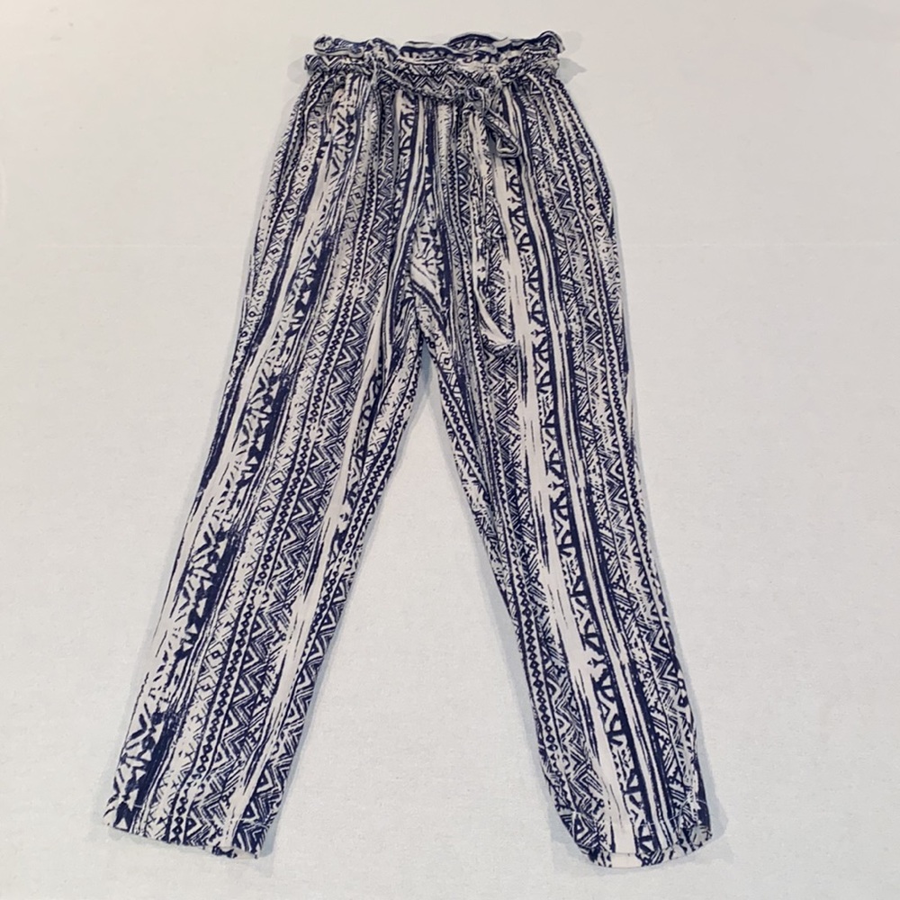 Cali 1850 Women's Navy/ White Linen/ Viscose Beach Boho Pants Size XS